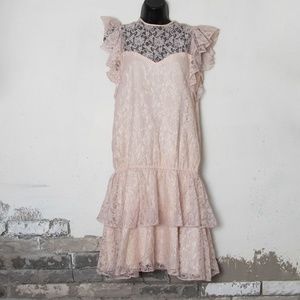 Vintage Pink Lace 80s Butterfly Sleeve Dress
